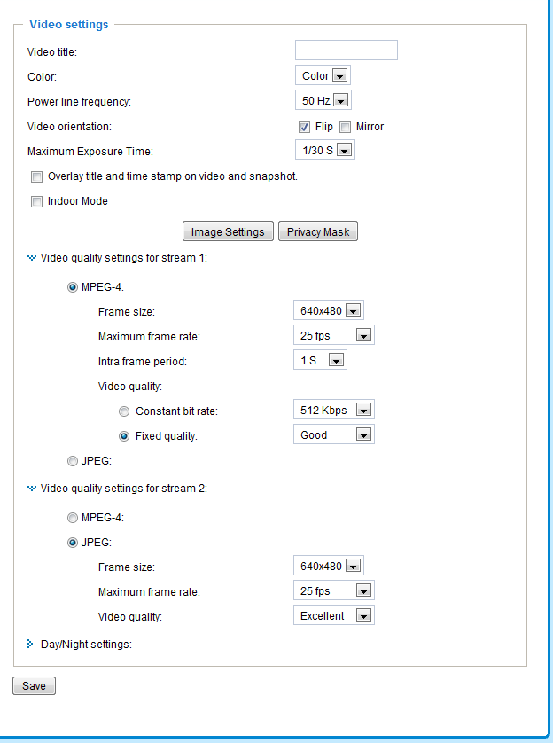 Video setting for camera