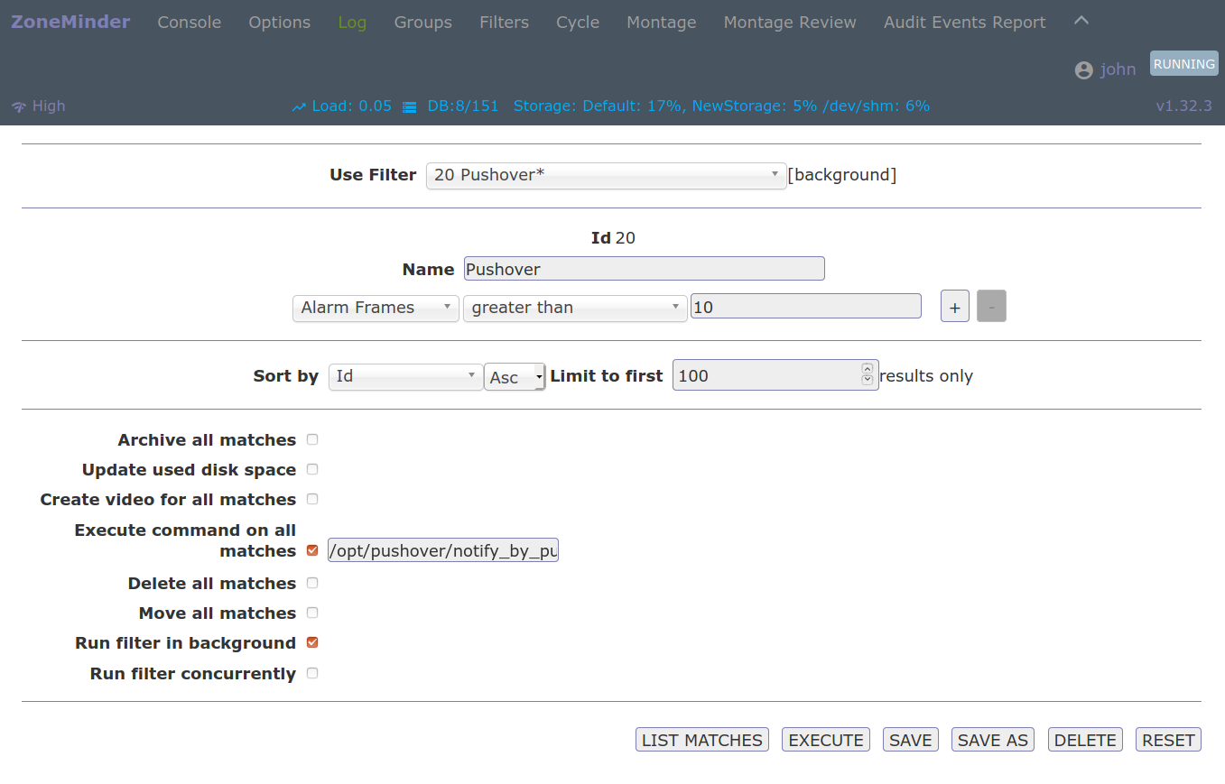 Screenshot of Pushover filter