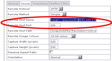 Enter in the Username:Password@IP-address for each individual camera.