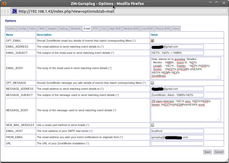 email config
